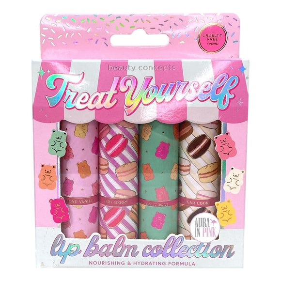 Beauty Concepts Treat Yourself Lip Balm Collection - Almond Vanilla, Very Berry, Coconut Mint, Sugar Cookie