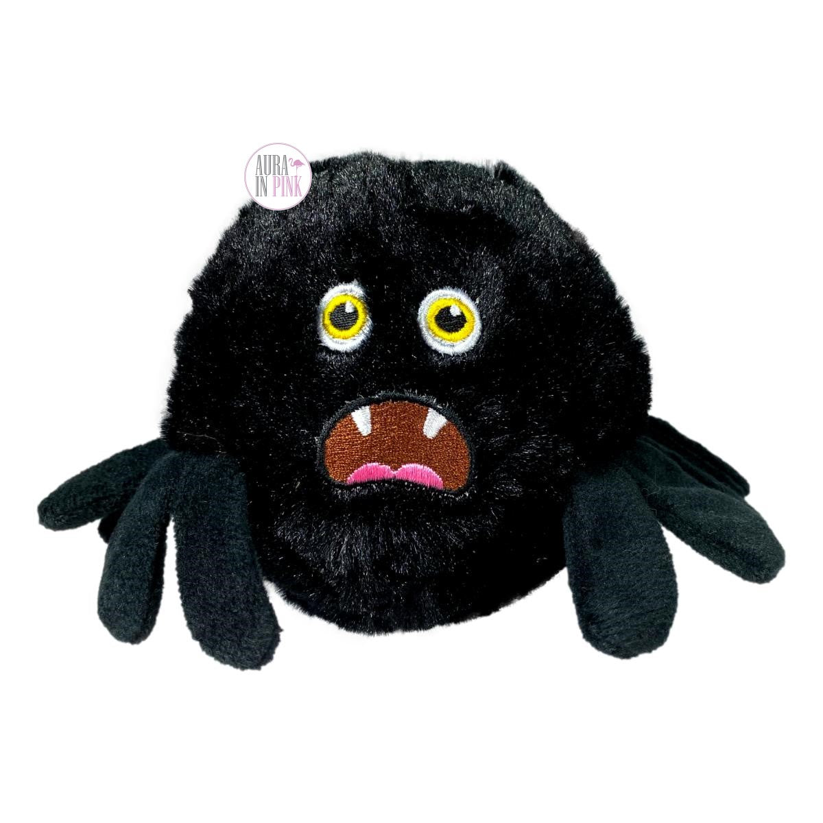 Giftable World Scared Black Spider Spiker Ball Squeaky Plush Dog Toy Aura In Pink Inc.