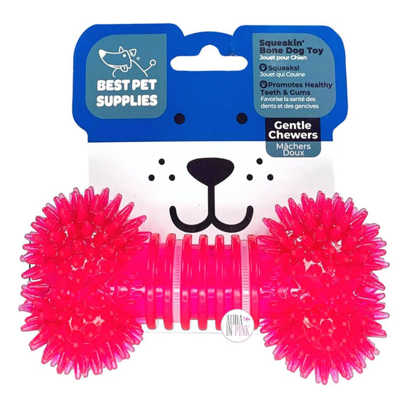 Best Pet Supplies Gentle Chewers Spikey Dental Glitter Hot Pink Squeaky Bone Shaped Dog Toy