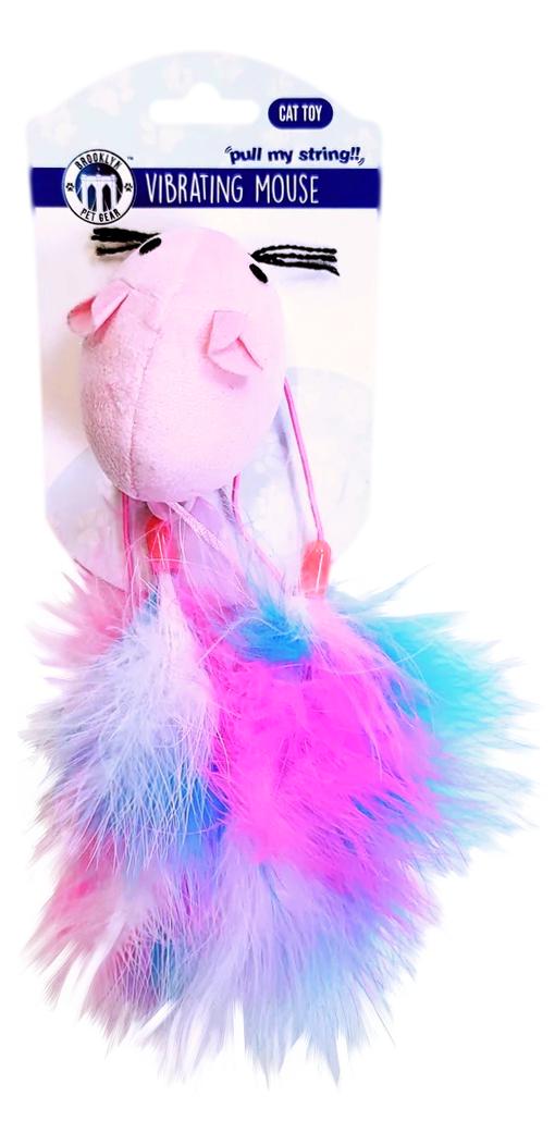 Brooklyn Pet Gear Pink & Blue Dangly Feathered Vibrating Mouse Plush Cat Toy - Aura In Pink Inc.