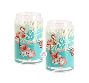 Cerve Italy Summertime Pink Flamingo Glass Can Set of 2 - Aura In Pink Inc.
