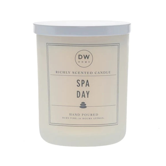 DW Home Large Double Wick Richly Scented & Hand Poured Spa Day in Frosted White Glass Jar w/Lid