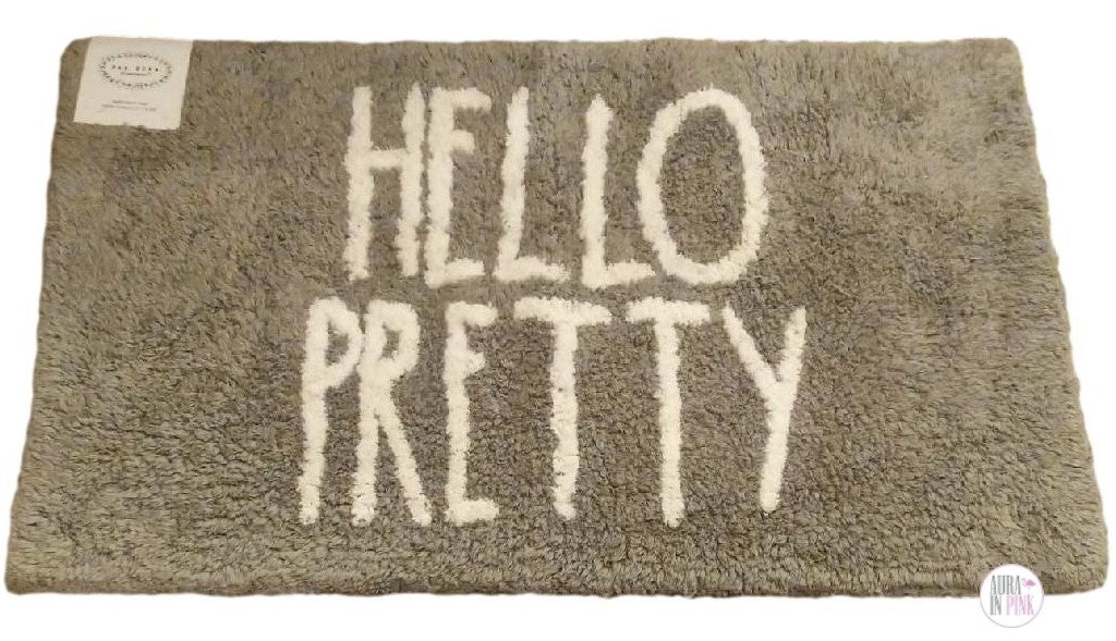 Genuine Rae Dunn by Magenta Hello Pretty Grey Cotton Bath Mat Aura In