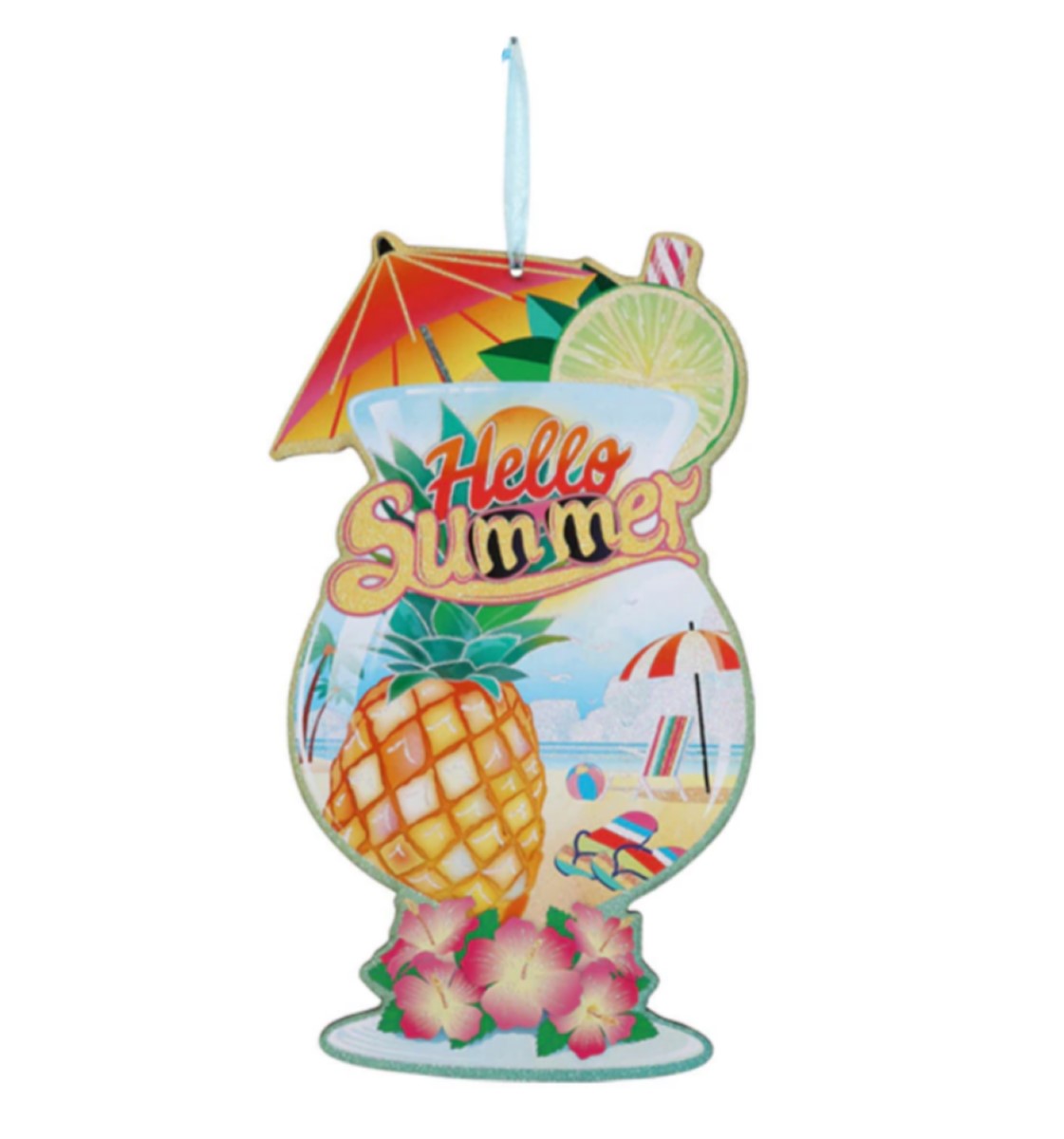 Hello Summer Pina Colada Pineapple Beach Umbrella Tropical Hanging Gli