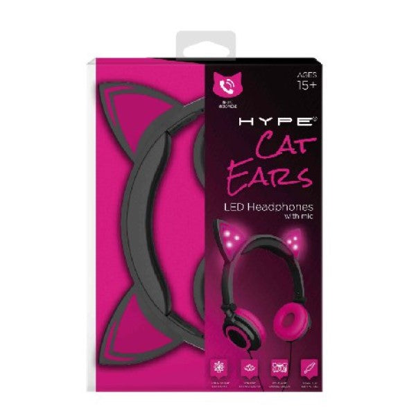 sekvens Hælde plantageejer Hype Black & Magenta Pink Cat Ears LED Headphones w/Microphone – Aura In  Pink Inc.