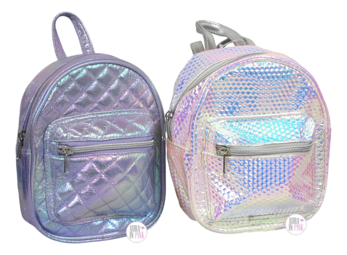 Iridescent Silver Rainbow Prism Mini Backpack Bag
