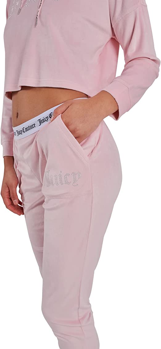 Juicy Couture Ladies Lola Crystal Diamond Bling Light Pink Velour 2-Piece  Sleepwear Loungewear Set