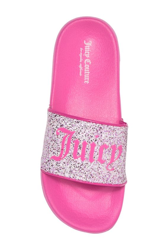 Juicy Couture Pink & Silver Hollywood Glitter Slides Sandals Shoes