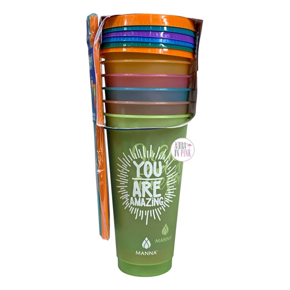 Manna 6-Pk Color-Changing Motivational Reusable Tumblers w/Lids & Stra –  Aura In Pink Inc.