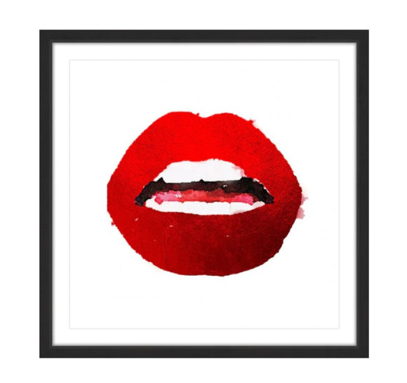 Marmont Hill Artisan Hand-Foiled Red Lips Wall Art Framed In Glass - Aura In Pink Inc.