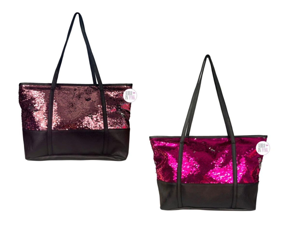 New Victoria Secret PINK Bling Sequin flip Tote Bag Gold Large