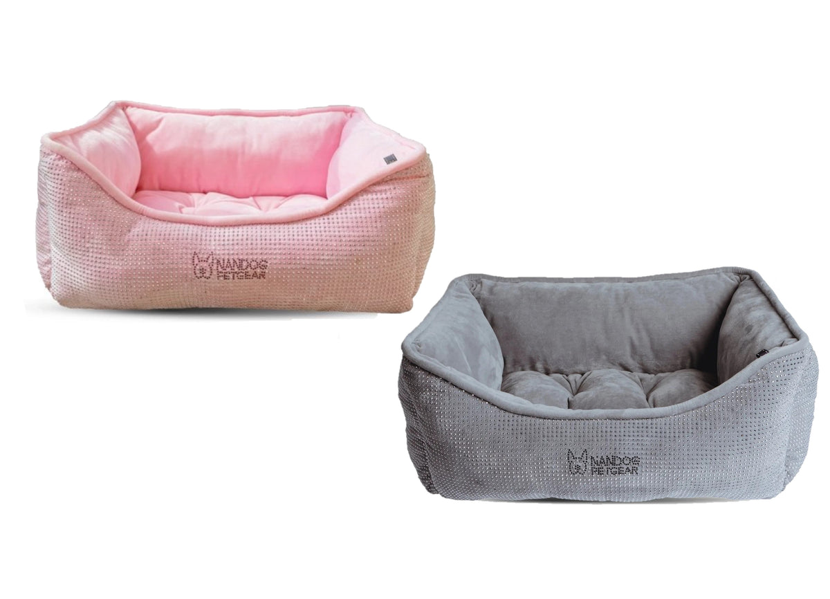 Nandog Pet Gear Luxury Rhinestone Bling Micro Plush Dog & Cat Pet Beds -  Pink & Grey