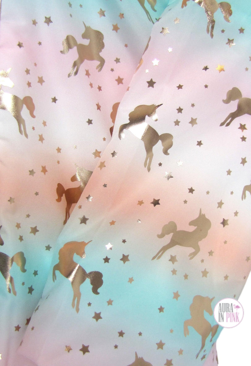 Penelope Mack Pastel Cotton Candy Gold Unicorns Hooded Jacket