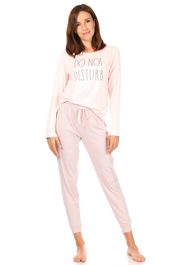Rae Dunn Do Not Disturb Ladies Sleepwear Pajama Set - Aura In Pink Inc.
