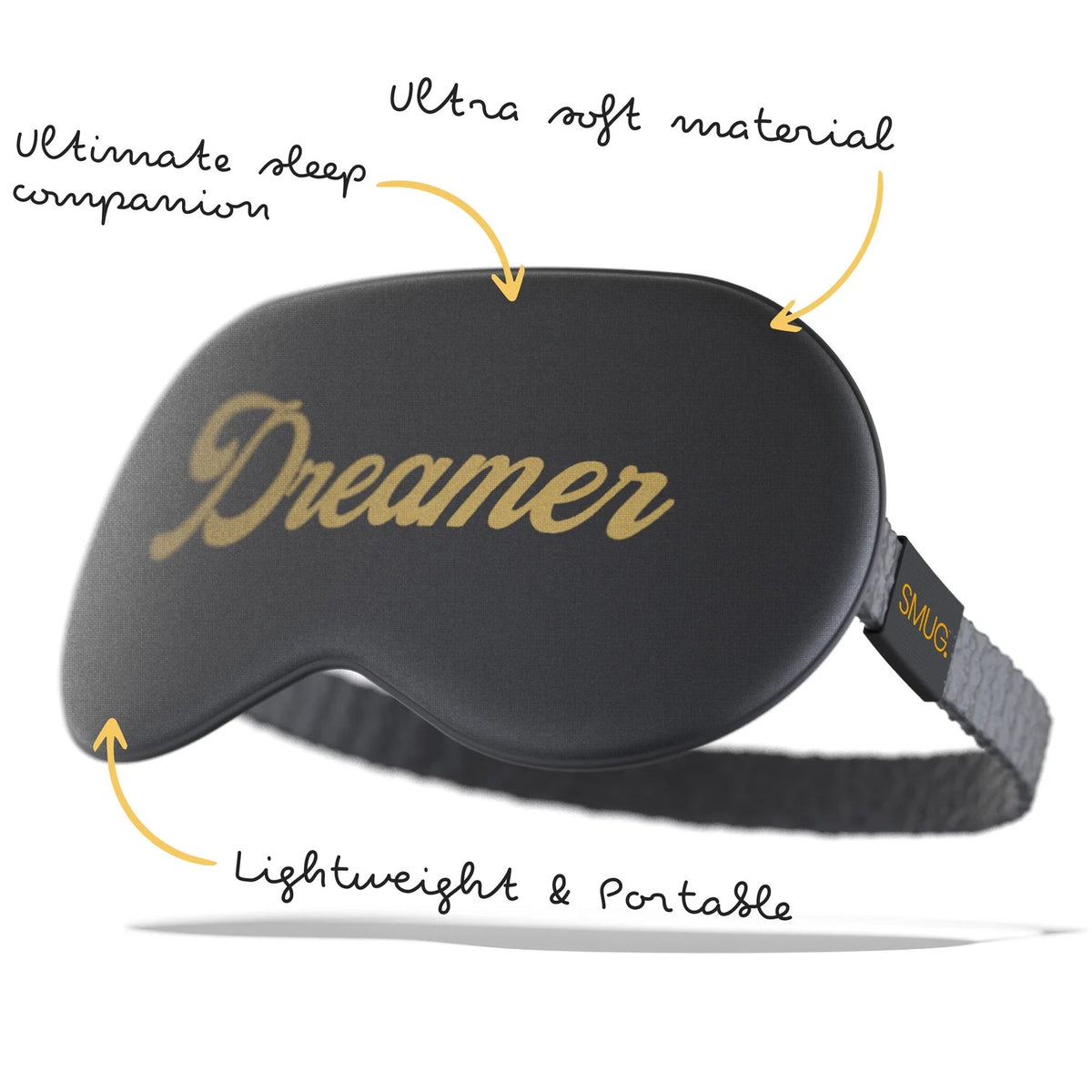SMUG Dreamer Black & Gold Satin Sleep/Travel Mask Aura In Pink Inc.