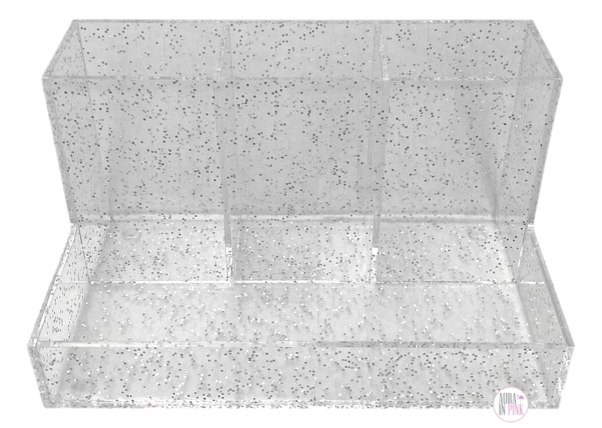 Sleek Rainbow Glitter Clear Acrylic Desk / Beauty Organizer Aura In