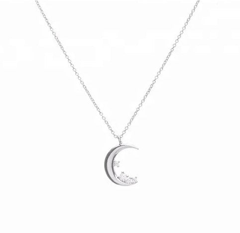 Sterling Silver CZ Neo Relique Fine Jewelry Regeneration Crescent Moon & Stars Pendant Necklace - Aura In Pink Inc.