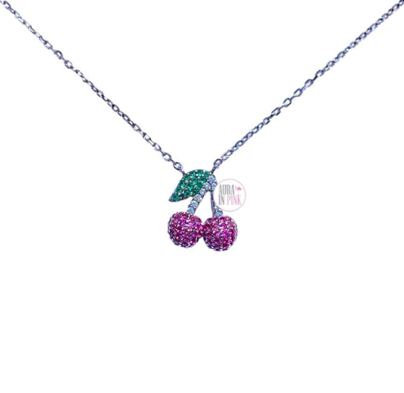 Sterling Silver Isabella M Cherries CZ Pendant Necklace - Aura In Pink Inc.