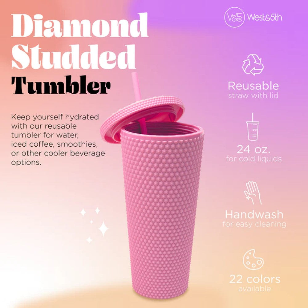 West & Fifth Extra Large Diamond Studded Tumbler - Iridescent Pink – Aura  In Pink Inc.