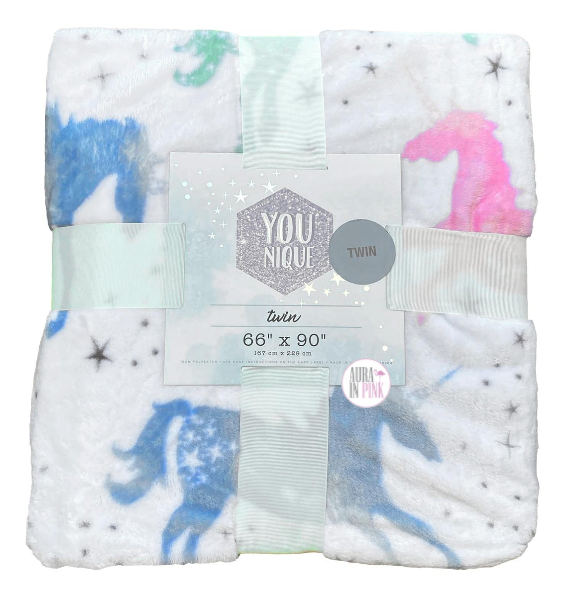 YOUnique Pastel Unicorns & Stars Plush Decorative Throw Blankets - Var