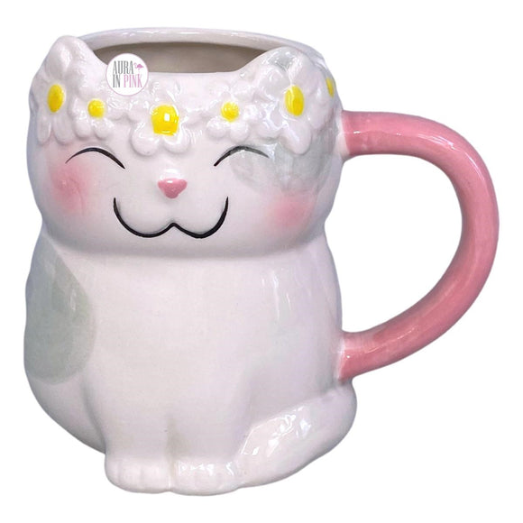 10 Strawberry Street 3D-Kaffeetasse aus Keramik mit lächelnder Katze und Blumenkrone