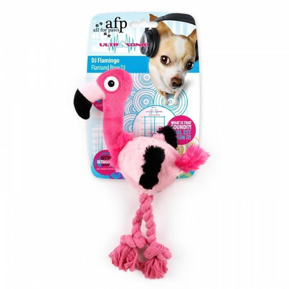 All For Paws Pink Flamingo Ultrasonic DJ Squeaky Plush Dog Toy