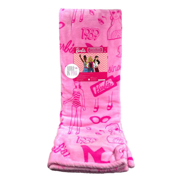 Barbie 1959 Fashionista Pink Plush Oversized Decorative Throw Blanket 50