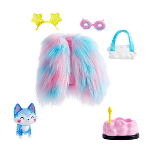 Barbie Extra Fashion Accessories Cotton Candy Faux Fur Coat, Glitter Pet & Cloud Bed Set