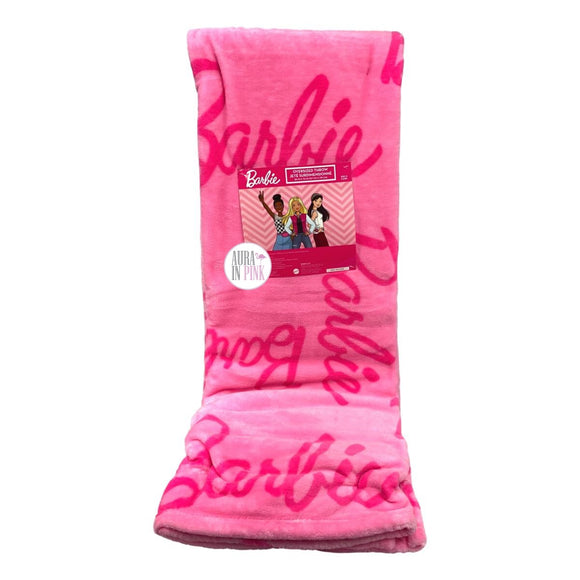 Barbie Scripted Logo Pink Plush Oversized Decorative Throw Blanket 50
