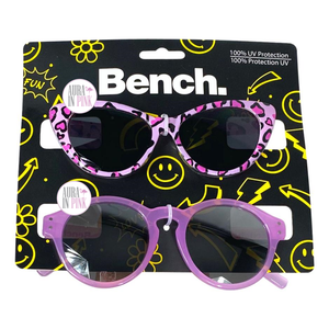 Bench Designer Lilac Polarized Heart Leopard Print Cat Eye Junior Girls Sunglasses Set of 2