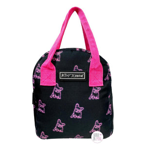 Betsey Johnson Neonpink Frenchie Französische Bulldogge Schwarz Isolierte Umhängetasche XL Lunchtasche