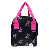 Betsey Johnson Neon Pink Frenchie French Bulldog Black Insulated Satchel XL Lunch Tote Bag