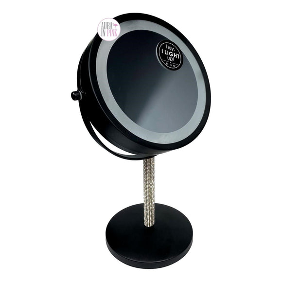 Bino Rhinestone Bling On Black LED Light Magnifying Vanity Mirror