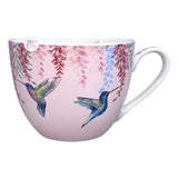 Bluebird And Willow Studio Happy Thoughts Hummingbirds And Florals Pink & White Bone China Coffee Mug