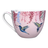 Bluebird And Willow Studio Happy Thoughts Hummingbirds And Florals Pink & White Bone China Coffee Mug