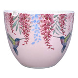 Bluebird And Willow Studio Happy Thoughts Hummingbirds And Florals Pink & White Bone China Coffee Mug