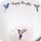 Bluebird And Willow Studio Happy Thoughts Hummingbirds And Florals Pink & White Bone China Coffee Mug