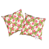 Bouffants & Broken Hearts Pink Flamingos & Palm Trees Indoor & Outdoor Decorative Pillows Cushions Set of 2