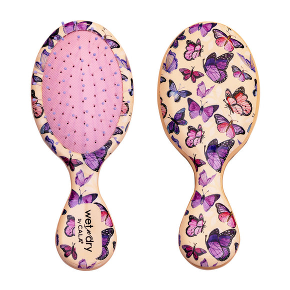 Cala Wet-N-Dry Purple Butterflies Detangling Mini Hair Brush