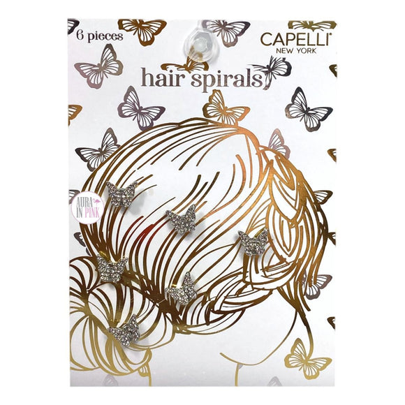 Capelli New York Silver Crystal Bling Butterfies 6-Piece Hair Spirals Set