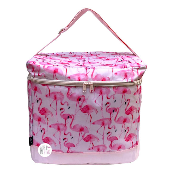 Ciroa Just Chill Fancy Pink Flamingos On Pink Square Insulated Cooler Bag