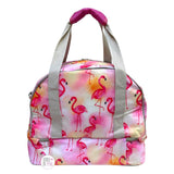 Ciroa Just Chill Fancy Pink Flamingos Pink Yellow Sunrise Dome Insulated Stacked Cooler Bag