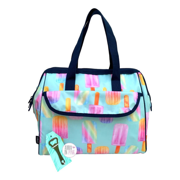Ciroa Just Chill Pastel Rainbow Popsicles Aqua Insulated Cooler Bag w/Keychain Bottle Opener