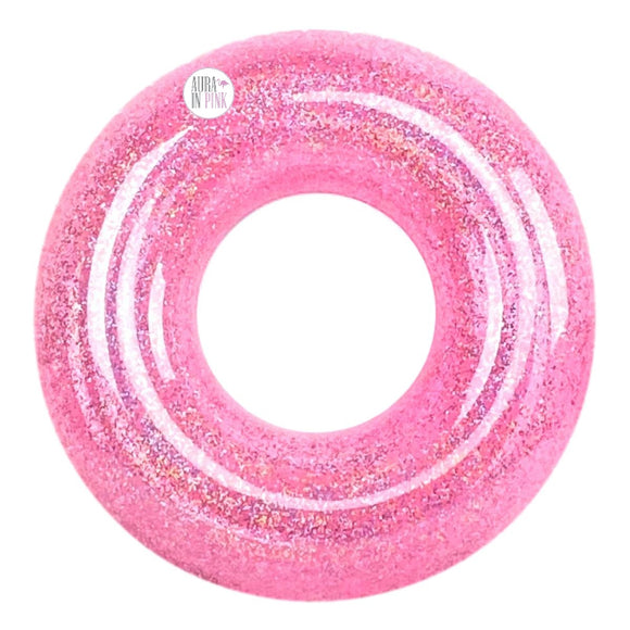 Clear Pink Iridescent Glitter Inflatable Jumbo Tube Pool Float