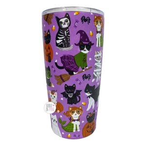 Clementine Paper Halloween-Kostüm „Katzen“ – Isolierter Reisebecher aus Edelstahl mit Deckel, Violett