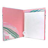 Clementine Paper Pink & Green Watercolor Swirl Metallic Gold Speckled Padfolio w/Ruled Notepad