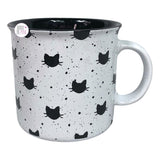 Coco + Lola Black Cat Face Silhouettes Speckled White & Black Glossy Stoneware Coffee Mug