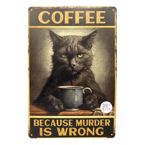 Coffee Because Murder Is Wrong Targa in metallo per caffè retrò con gatti Targhe da cucina vintage Decorazioni da parete Divertenti targhe in metallo con gatti neri Decorazioni per bar Poster artistic Coffee Because Murder Is Wrong Targa in metallo per caffè retrò con gatti Targhe da cucina vintage Decorazioni da parete Divertenti targhe in metallo con gatti neri Decorazioni per bar Poster artistic