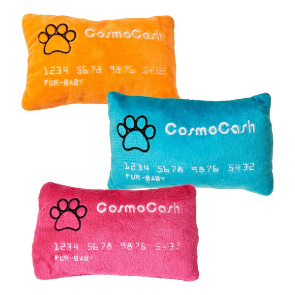 Cosmo Furbabies Cosmo Cash Credit Card Squeaky Crinkle Plush Dog Toys - Pink, Orange, Teal