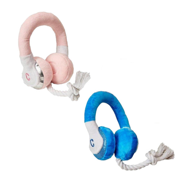 Cosmo Furbabies Squeaky Plush Rope & Crinkle Headphones Dog Toys - Pink & Blue
